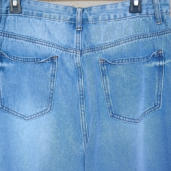 Fashion Nova Light Blue Distressed Wide-Leg Jeans - Picture 4 of 7